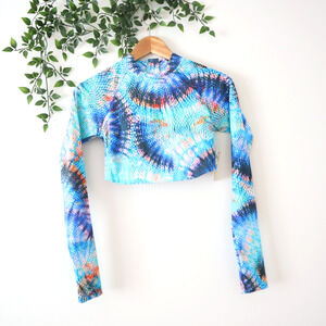 NEW Salt Life Women's Blue Long Sleeve Crop Zip Back Swim Sun Top Size XS